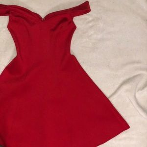 Red Hot Guess Scuba Off The Shoulder Dress
